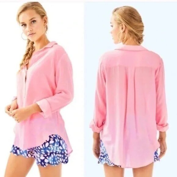 Lilly Pulitzer Popover Tunic Blouse In Pink- Size Small - Picture 1 of 9